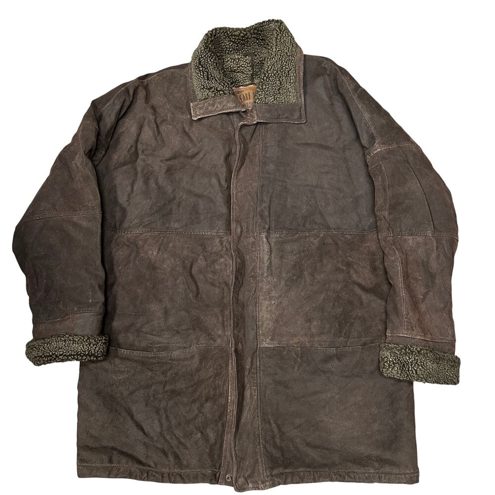 Vintage East West Rugged Sherpa Lined Genuine Leather Long Coat Jacket Men XL